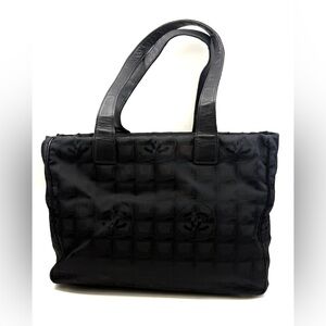 Authentic Women CHANEL Travel Line Tote Bag Black color Nylon